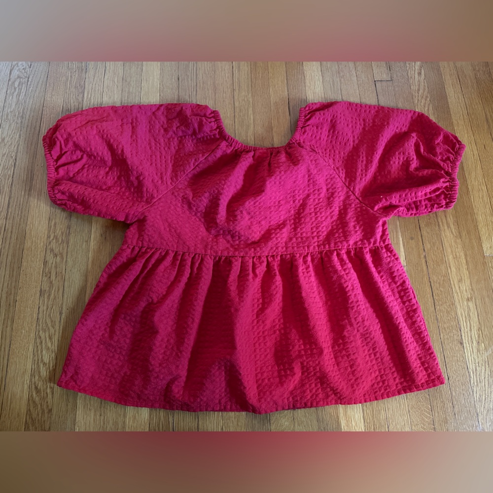 Old Navy Cardinal Red Puff Sleeve Babydoll Peplum Top, Size M